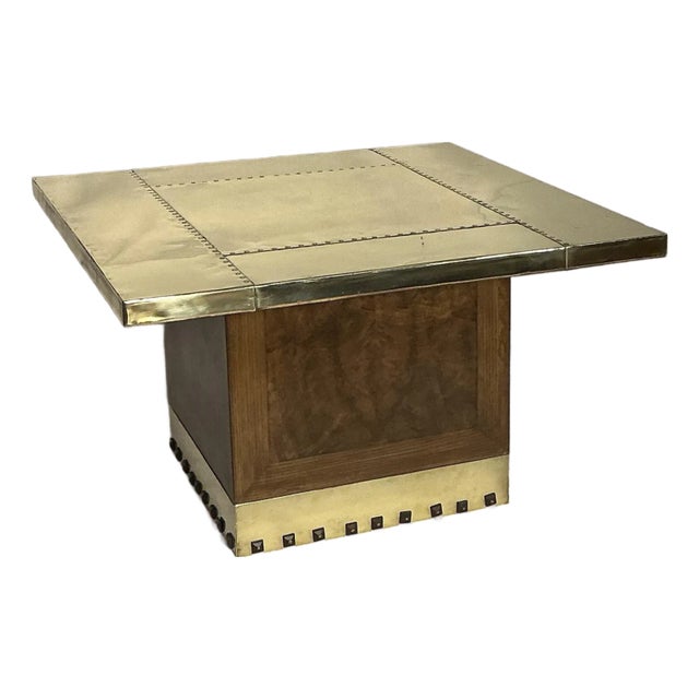 Vintage Brass Coffee Table in the Manner of Sarreid on Burlwood Base, Circa 1970s For Sale