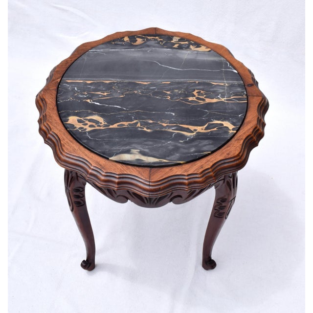 Wood Portoro Marble Antique Side Drink Table For Sale - Image 7 of 7