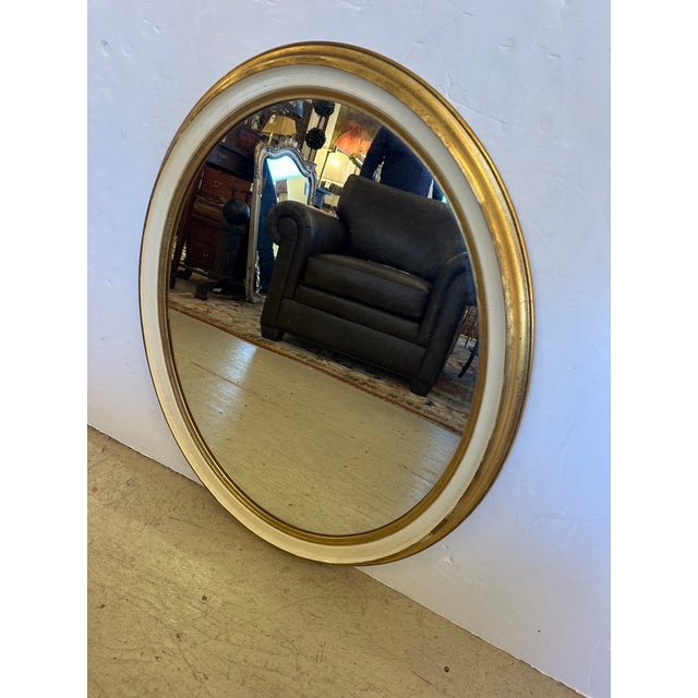 Oval Cream and Gold Leaf Wall Mirror For Sale In Philadelphia - Image 6 of 7