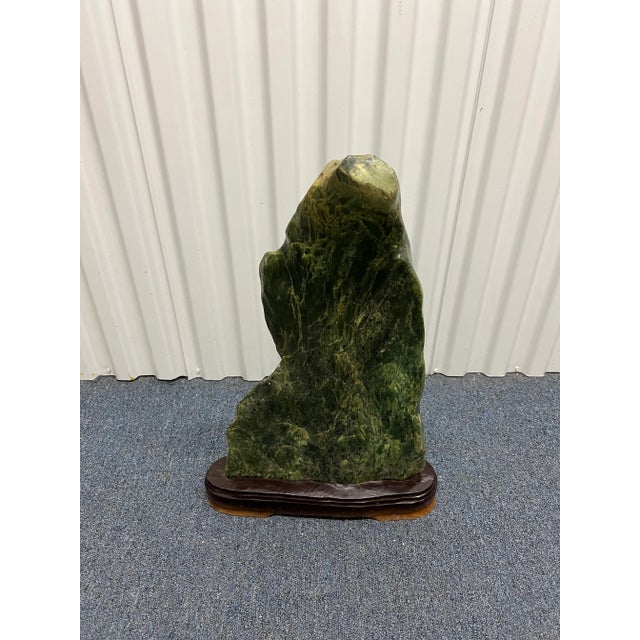 Early 20th Century Early 20th Century Antique Chinese Green Serpentine Scholar Rock Diety Stone For Sale - Image 5 of 10