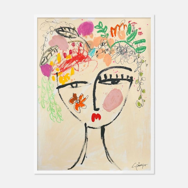 Contemporary Flowers in Her Hair by Lesley Grainger in White Frame, Small Art Print For Sale - Image 3 of 3