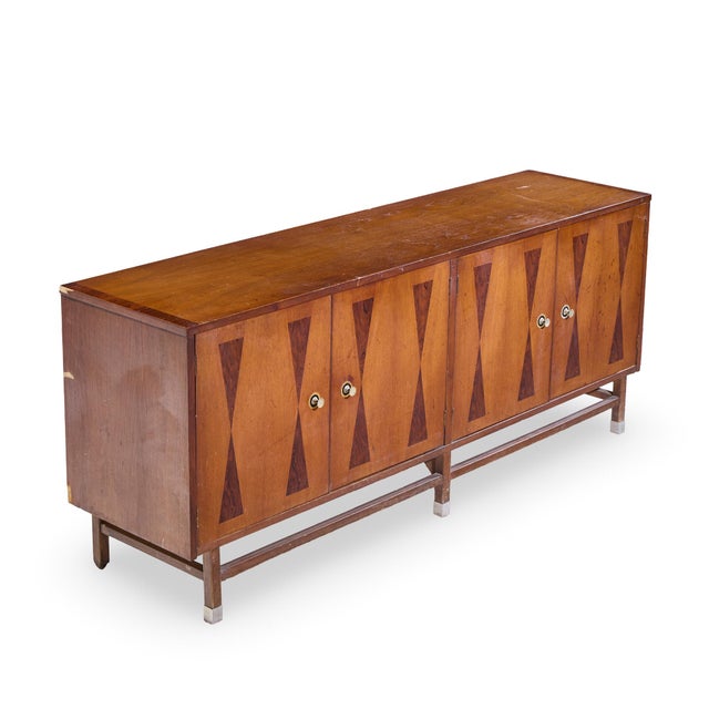 Stanley Mid Century Walnut Harlequin Credenza For Sale - Image 9 of 10