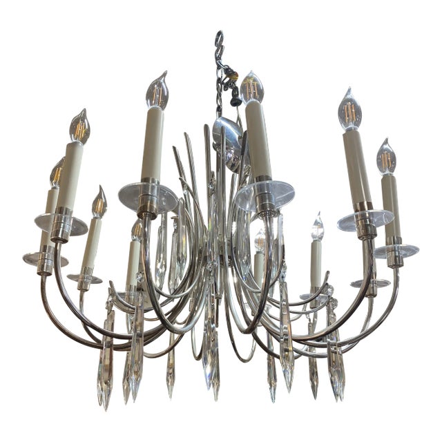 1960s Prescelite Silver Chandelier Attributed to Gaetano Sciolari For Sale