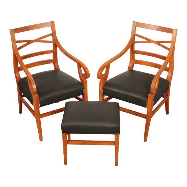 Regency Style Armchairs with Ottoman - 3 Pieces For Sale