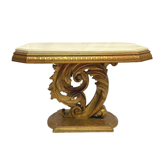 Roccoco Style Carved Giltwood Pedestal Side Tables with White Marble Tops - A Pair For Sale - Image 9 of 12
