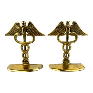Vintage Mid-Century Brass Caduceus Bookends - a Pair For Sale