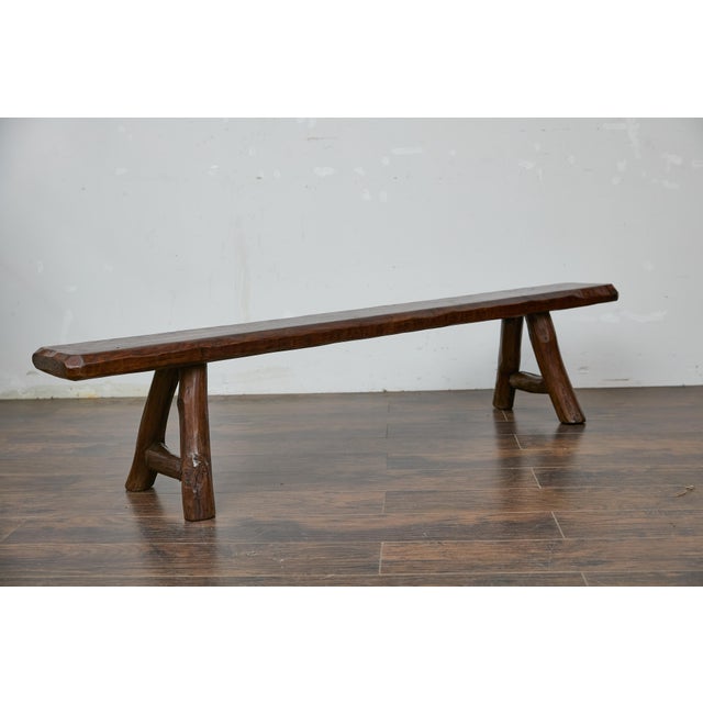 American Rustic American Pine Bench with A-Frame Base, Long 20th-Century Design For Sale - Image 3 of 9