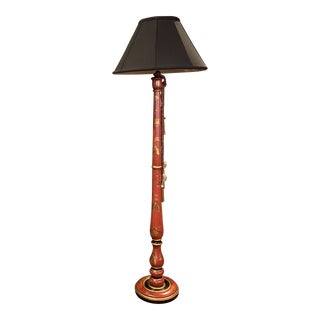 Late 20th Century Chinoiserie Red and Black with Gold Accents Floor Lamp For Sale