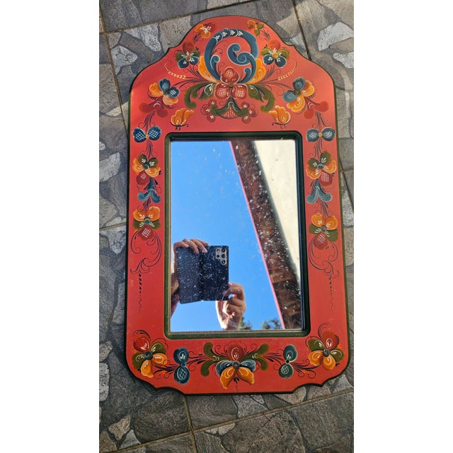 Wood Painted Wooden Mirror with Flower Decor, 1970s For Sale - Image 7 of 7