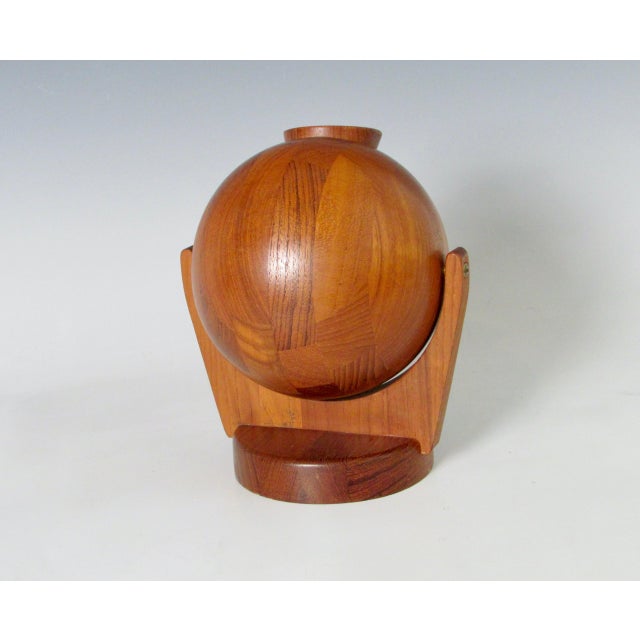 Wood Mid 20th Century ESA Denmark Teak Wall Mounted Swiveling Salt Ball with Lid For Sale - Image 7 of 13