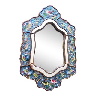 Reverse Glass Hand-Painted Bird Mirror For Sale