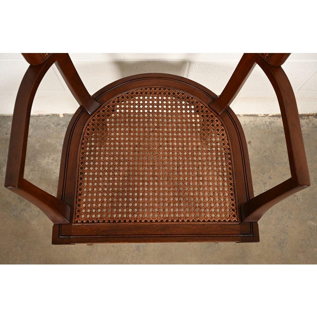 Brown Michael Taylor for Baker Furniture Klismos Cherry Wood and Cane Armchair, Newly Refinished For Sale - Image 8 of 15
