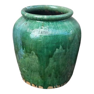 Vintage Chinese Green Glazed Ceramic Soy Sauce Jar For Sale