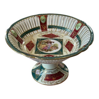 Vintage Shofu China Occupied Japan Lattice Compote Pedestal Bowl Gold For Sale