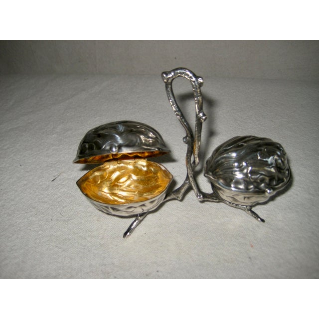 Figurative Late 19th Century French Silver Plate Walnut Shape Salt and Pepper Condiment Set For Sale - Image 3 of 7