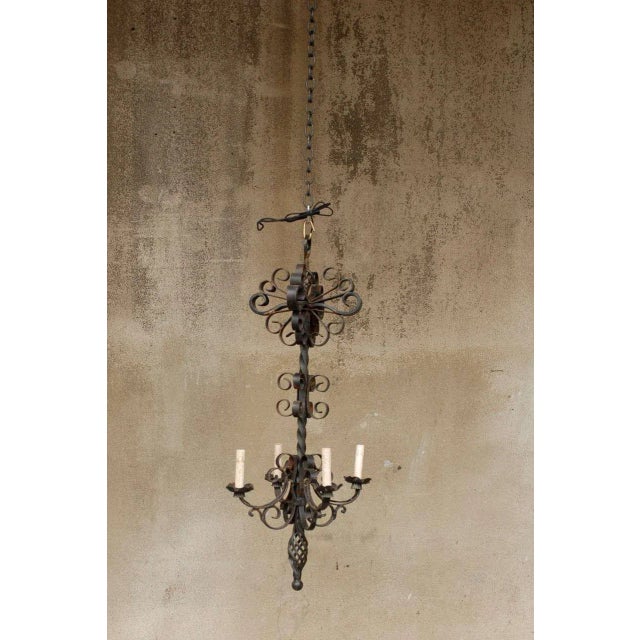 Vintage 1950s French Four-Light Forged Iron Chandelier For Sale - Image 10 of 11
