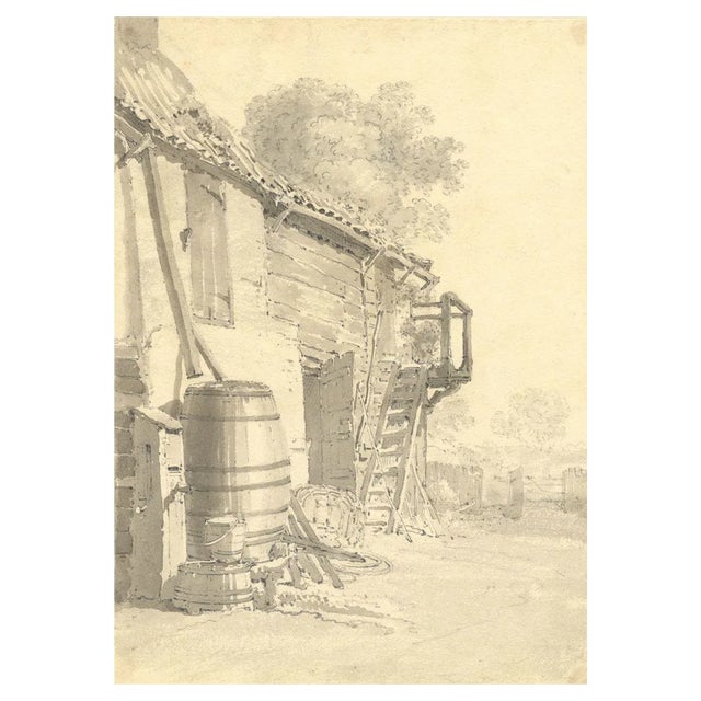 John Monro, Farmyard Study, Original Grey Wash Drawing, 1830s, Graphite & Paper Watercolour For Sale