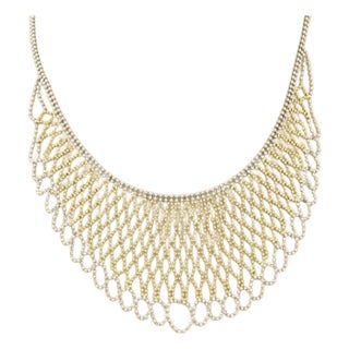 Double Strand Beaded Wide Fancy Drape 14k Two Tone Gold Necklace For Sale