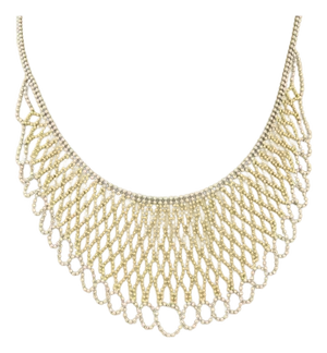 Double Strand Beaded Wide Fancy Drape 14k Two Tone Gold Necklace