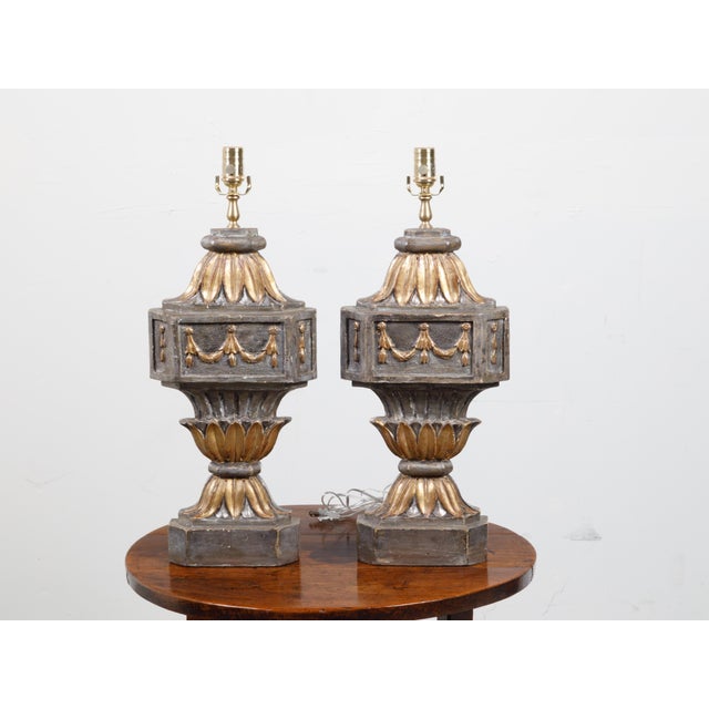 French French 18th Century Carved and Gilded Fragments Made into Table Lamps - Pair For Sale - Image 3 of 10
