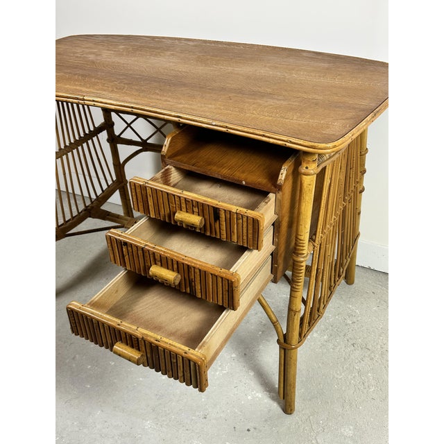 Rattan desk in Audoux Minet style in bamboo summer rattan with 3 drawers Practical in small interiors Slight traces of...