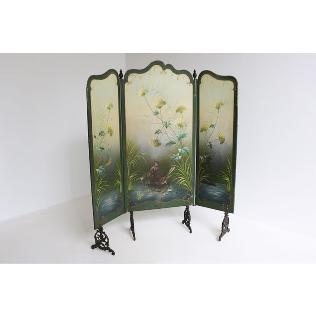 Blue Art Nouveau Jugendstil French Hand Painted Fire Screen Fireplace, 1900s For Sale - Image 8 of 16