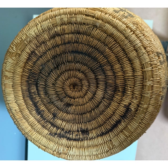 20thC 17” Polychrome Pima Akimel Oodham in the Style of Native American Olla Basket Dual Register Human & Deer Motif Willow Devils Claw and Yucca Root For Sale - Image 12 of 14