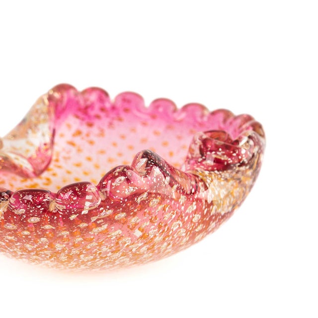 Archimede Seguso Vintage Pink and Yellow Murano Bullicante Aventurine Catchall Dish For Sale - Image 4 of 16