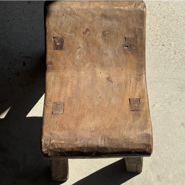 Tan Antique Indonesian Teak Four-Legged Stool, 1980s For Sale - Image 8 of 18