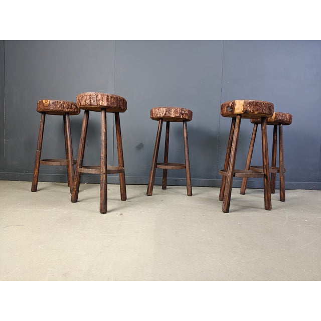 1970s Vintage Tree Trunk Bar Stools, 1970s, Set of 5 For Sale - Image 5 of 7