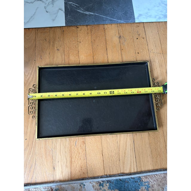 Vintage Mid Century Kyes Moire Glaze Brass and Enamel Tray, Black, 1960s For Sale - Image 6 of 7