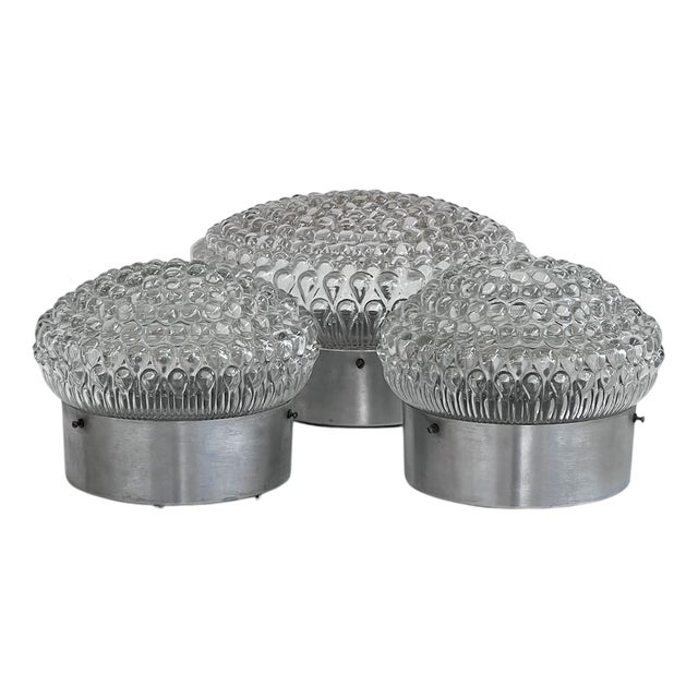 Glass and Metal Wall Sconces, 1970s, Set of 3 For Sale