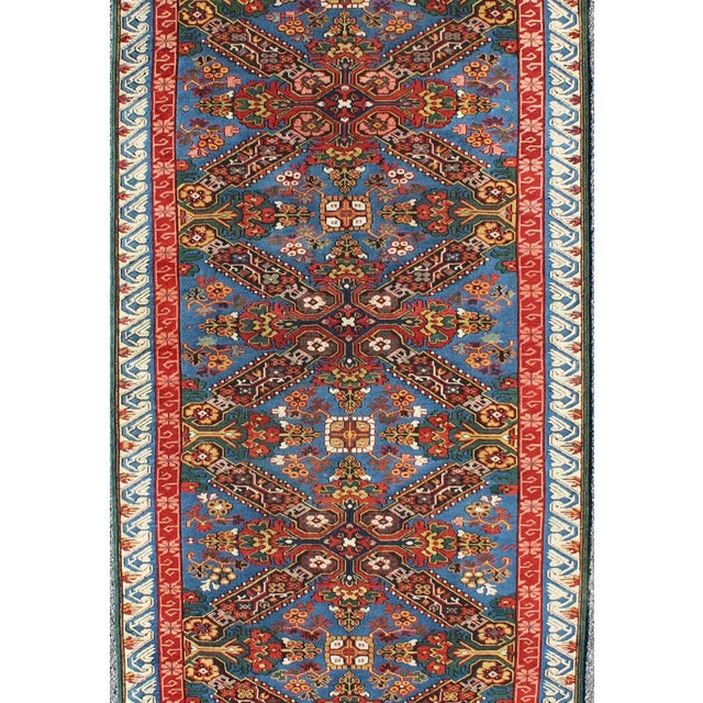 Late 19th Century Rare Antique Seychour Caucasian Runner in Beautiful Multi Colors 3'5" X 9'2" For Sale - Image 5 of 8