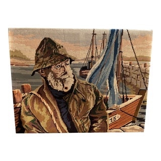 Mid Century Sailor Needlepoint For Sale