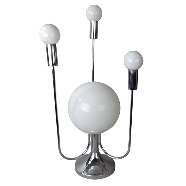 Metal 1970s Space Age Chrome Orbit Table Lamp With Lit Central Globe, in the Manner of Sonneman for George Kovacs For Sale - Image 7 of 8