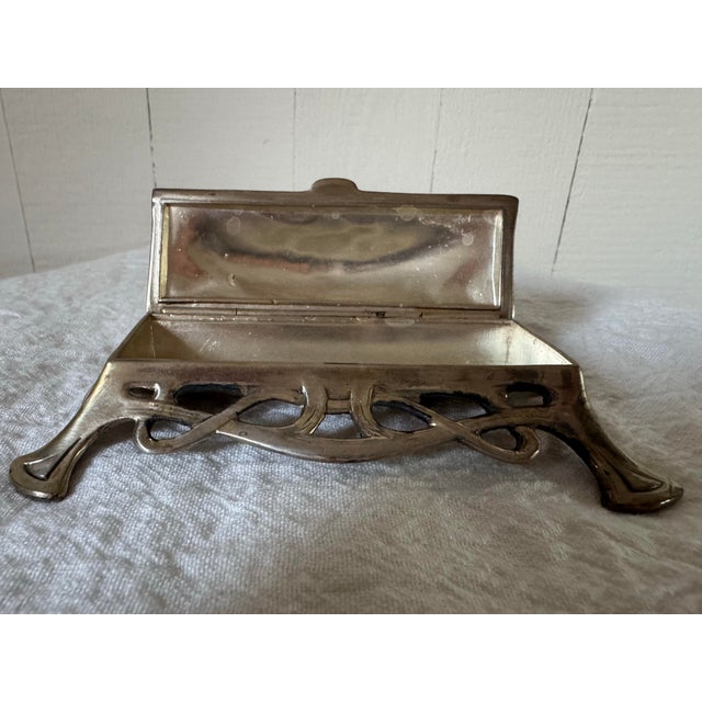 Antique Art Nouveau Silver Plated Stamp Box For Sale - Image 9 of 12