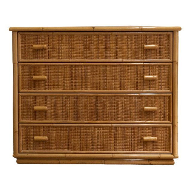 Bamboo and Woven Rush Chest of Drawers, 1970s For Sale