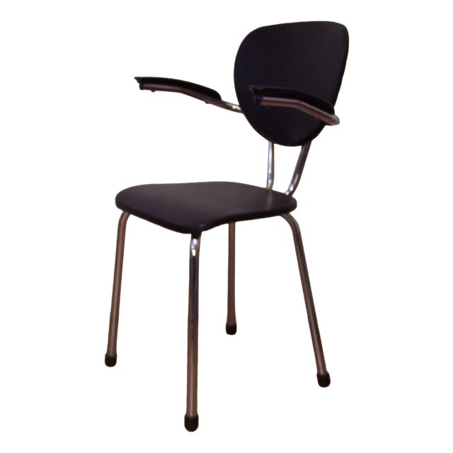 Chrome and Black Leathette Office Chair, 1950s For Sale
