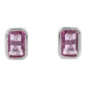 18k Solid Gold Pink Sapphire Dainty Stud Earrings - a Pair