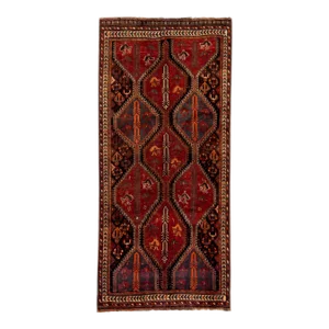 Vintage Shiraz Handmade Tribal Pattern Red Wool Rug