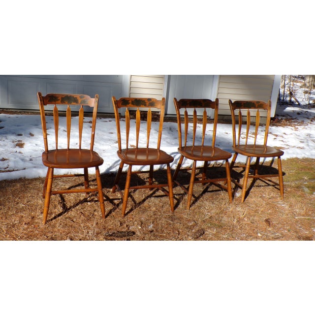 Vintage Set of 4 L. Hitchcock Arrow Back Solid Maple Stenciled Dining Chairs For Sale - Image 10 of 12