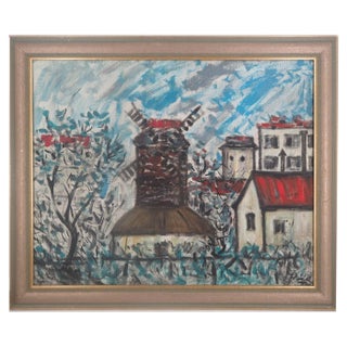 Edgar Stoebel, Montmartre, Le Moulin De La Galette, Oil on Canvas For Sale