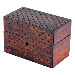 Antique Victorian Rosewood Box With Brass Stud Pique Decoration, Colefax and Fowler, London For Sale