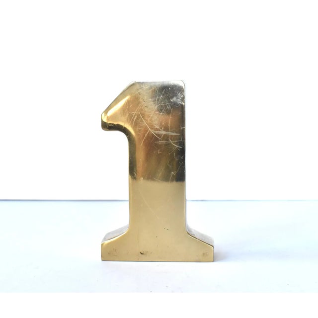 Mid-Century Modern Vintage Brass #1 Paperweight For Sale - Image 3 of 9