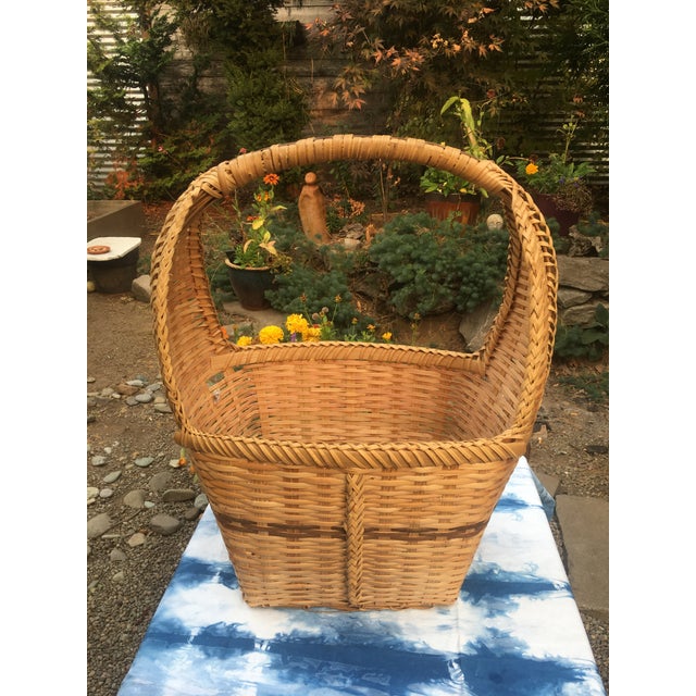 Vintage Large Flat Weaved Wood Basket Chairish