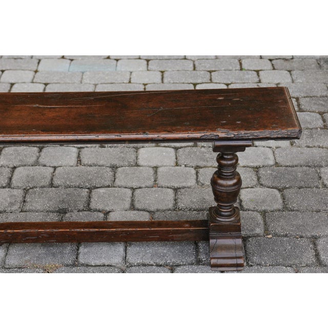 Two English Georgian Period Walnut Benches with Turned Legs and Cross Stretcher For Sale - Image 10 of 12
