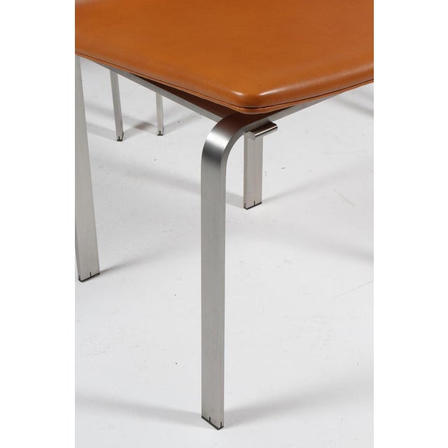 Dining Chairs in Tan Leather and Stainless Steel by Jørgen Høj for PP Møbler, 2010s, Set of 8 For Sale - Image 6 of 10