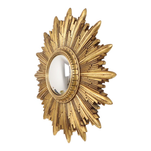 Vintage Sunburst Mirror in Gold Leaf Resin, 1960s For Sale - Image 9 of 18