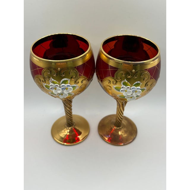 Enameled Murano Glass Wineglasses For Sale - Image 4 of 6