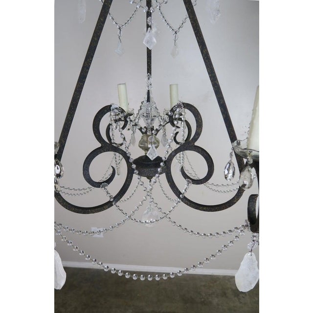 Black Six-Light Rock Crystal Wrought Iron Chandelier For Sale - Image 8 of 12
